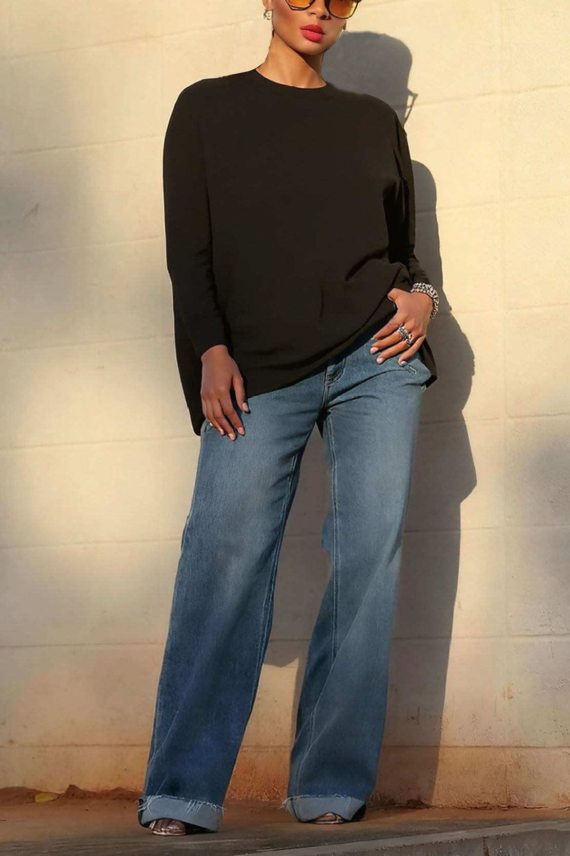 Basic Solid Round Neck Mid Length Top*