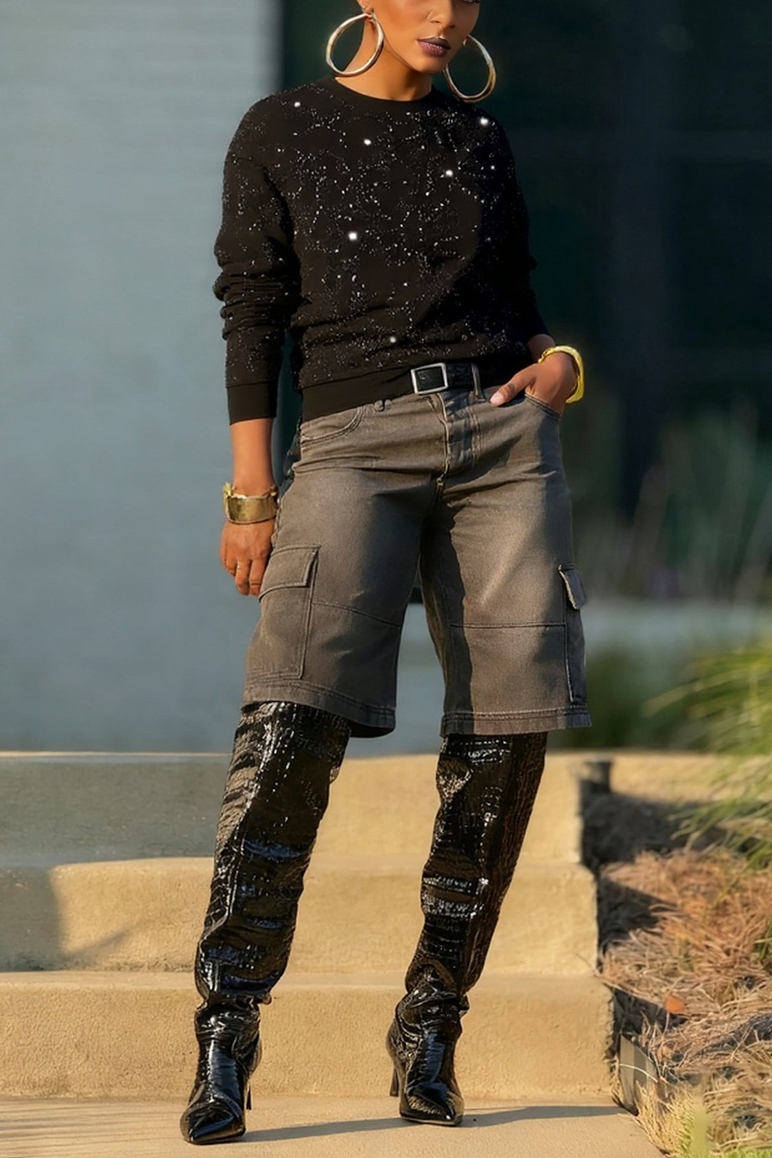 Casual Crew Neck Sequined Long Sleeve Sweatshirt*