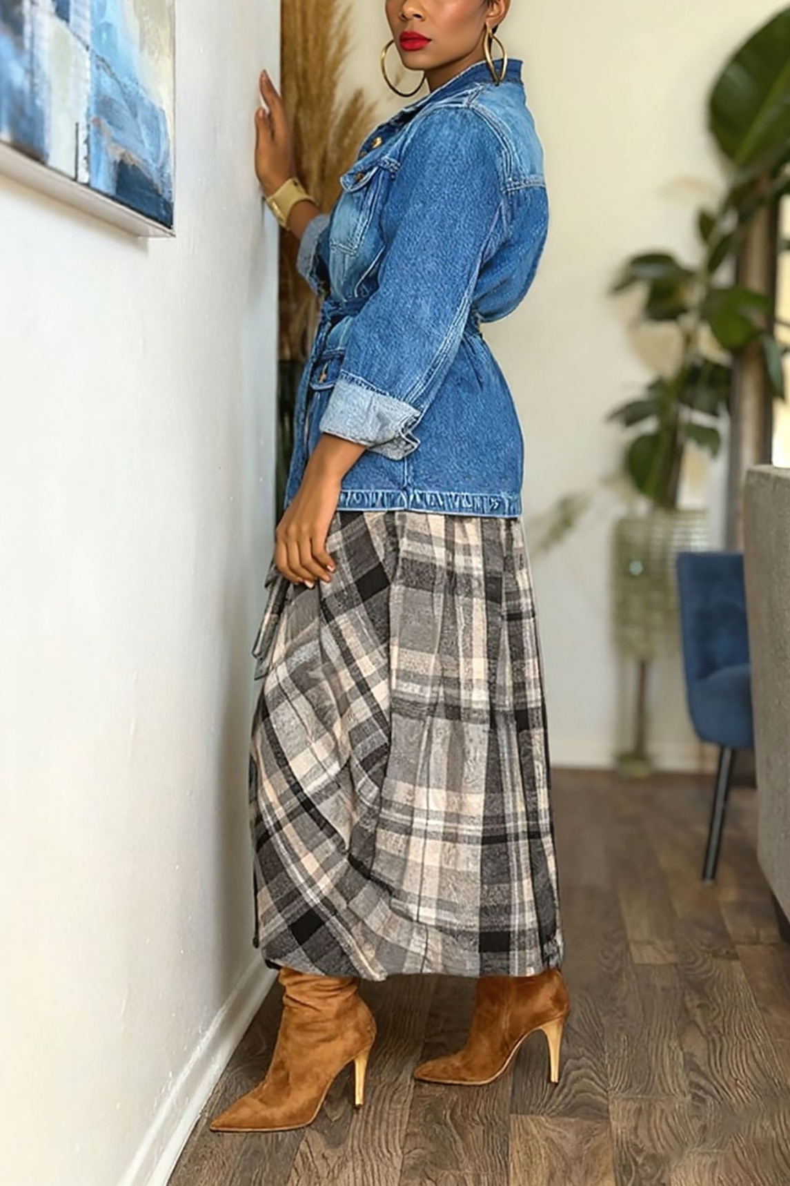 Casual Drawstring Multi Pocket Workwear Denim Jacket*