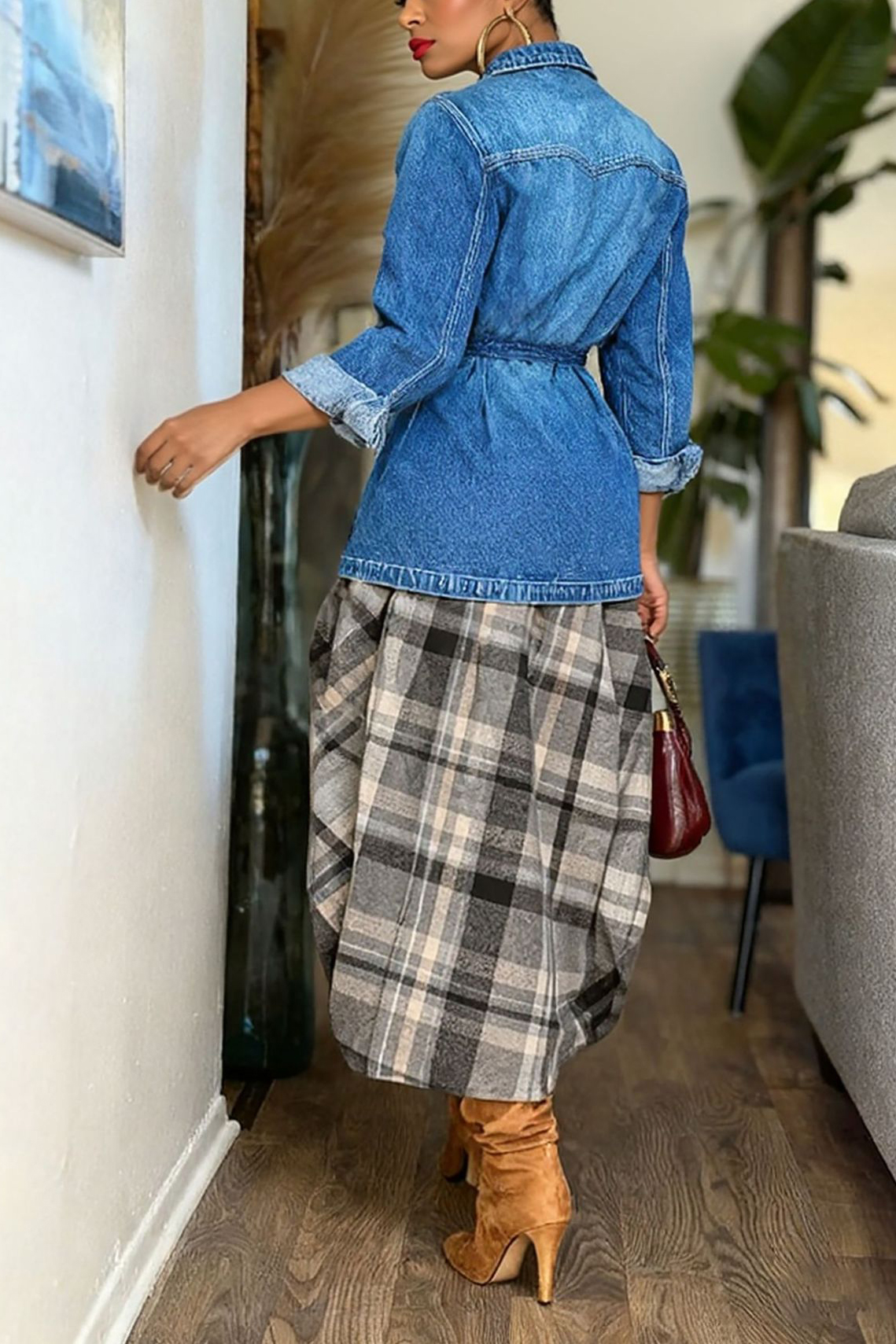 Casual Drawstring Multi Pocket Workwear Denim Jacket*