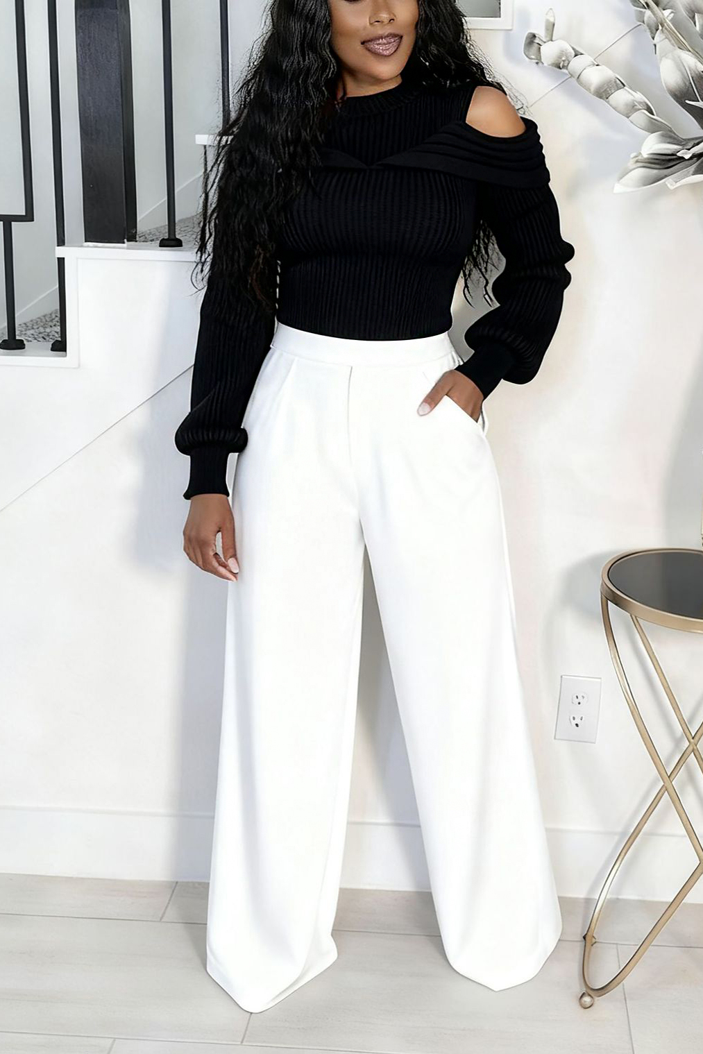 Casual Off Shoulder Pleated Knit Top*