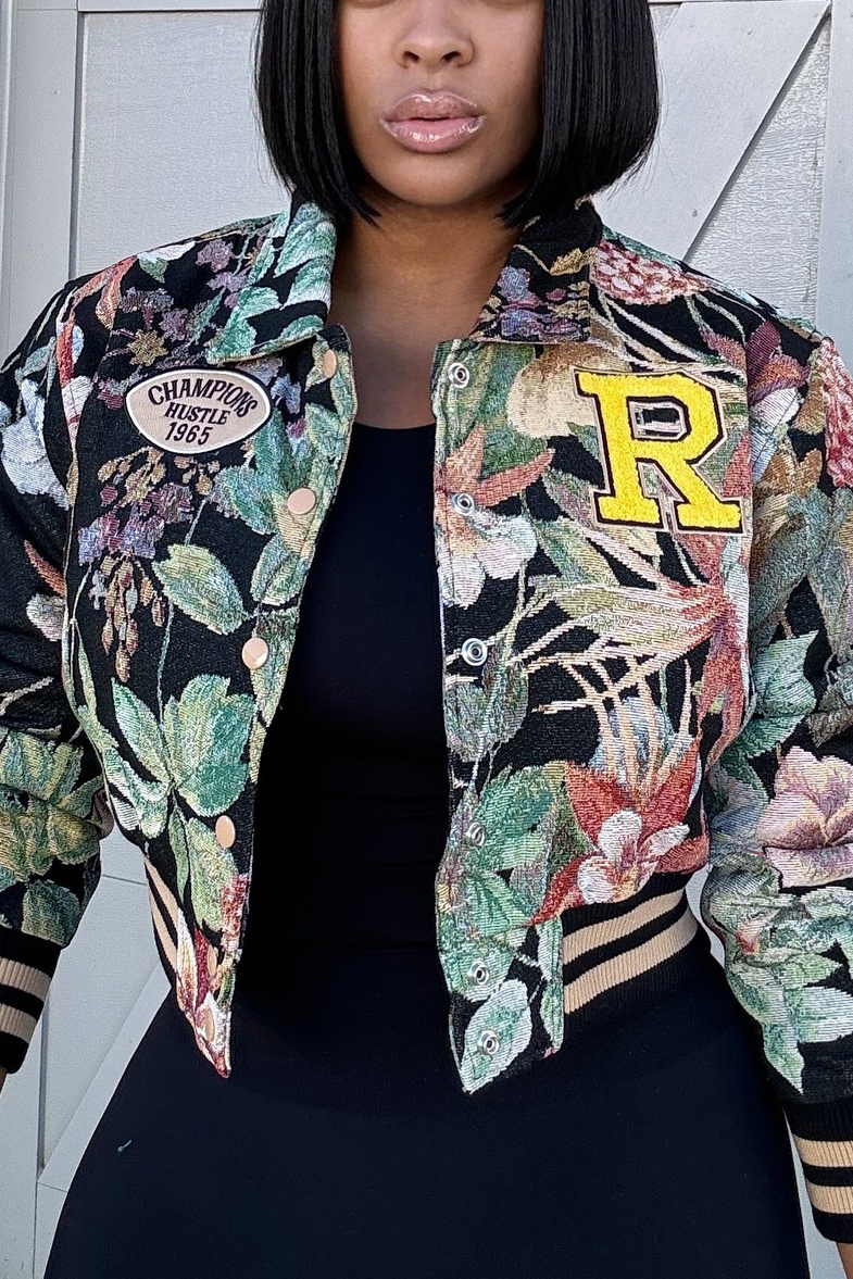 Casual Printed Letter Short Baseball Jacket*