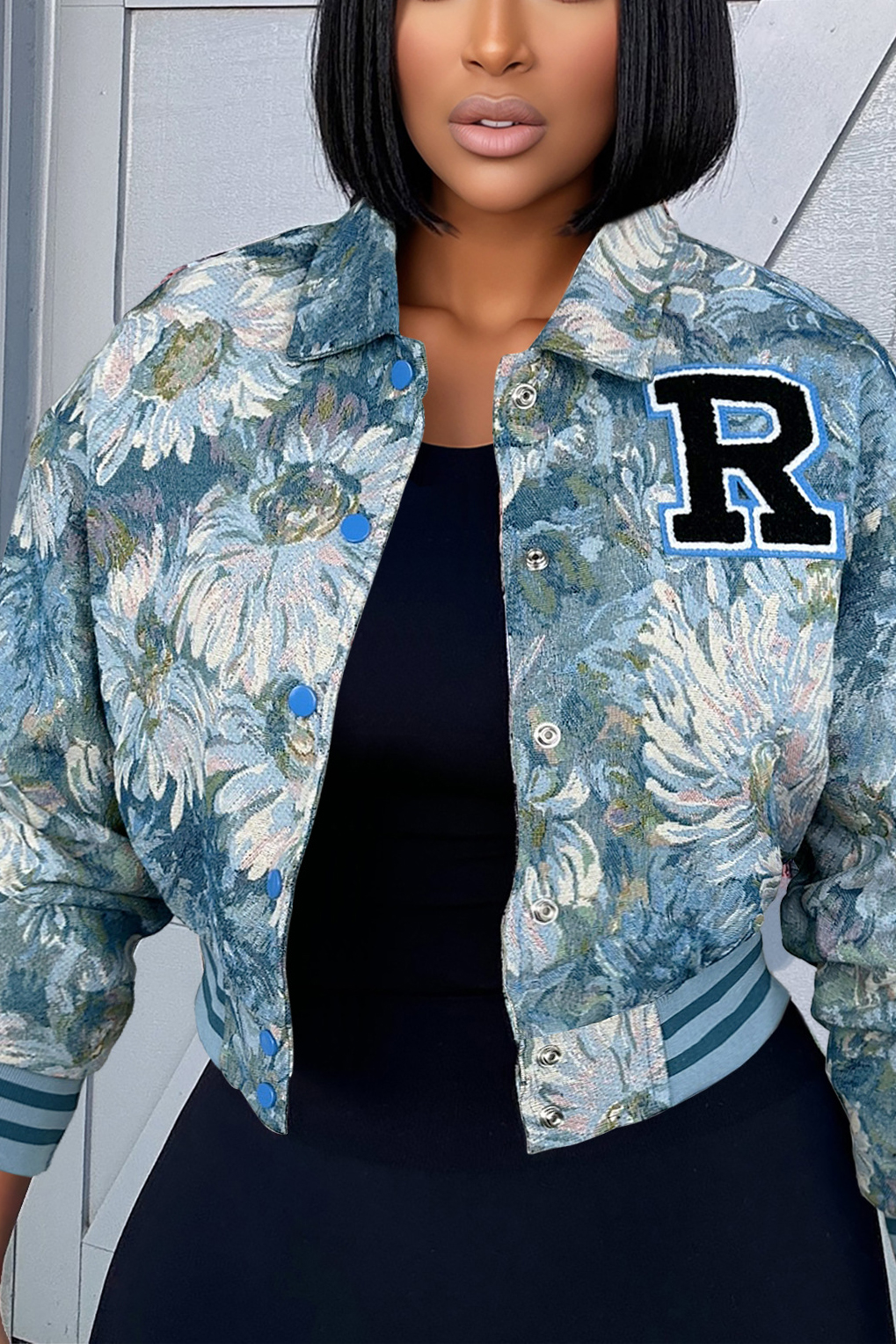 Casual Printed Letter Short Baseball Jacket*