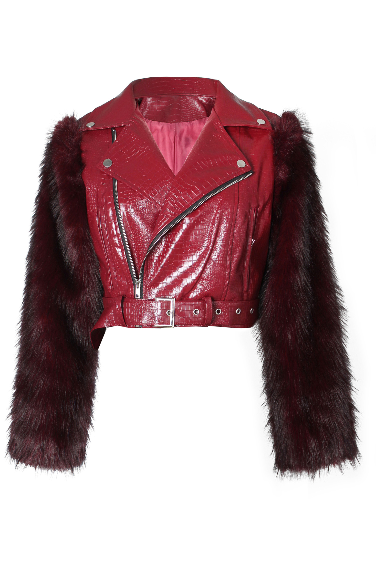 Street Style Patchwork Fur Motorcycle Short Jacket*