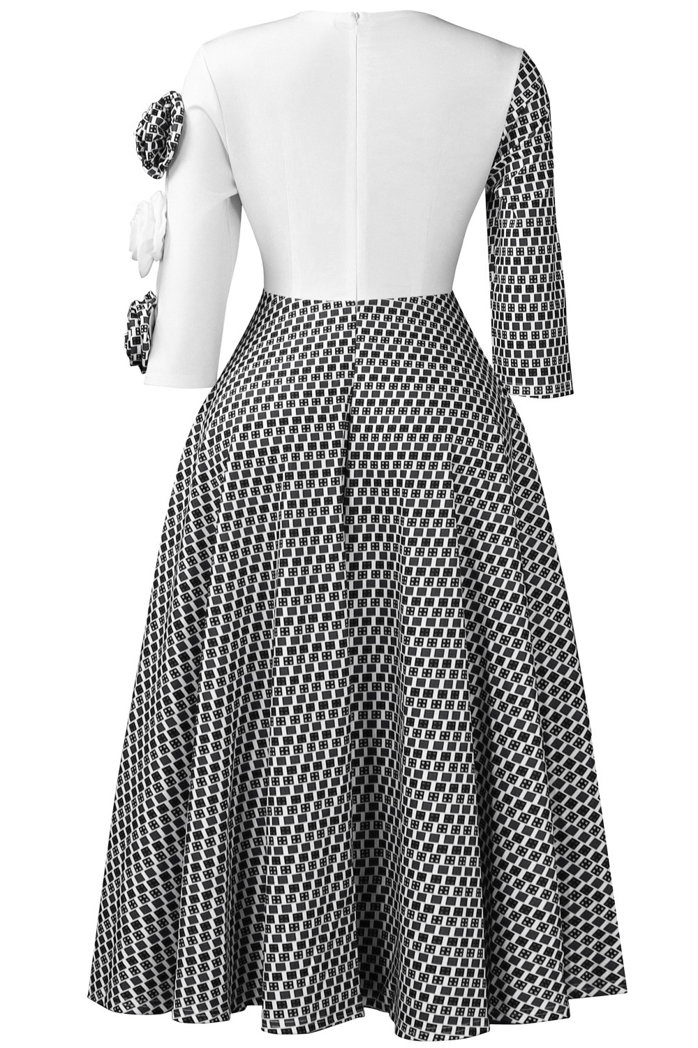 Elegant Three Quarter Sleeve 3d Floral Patchwork Dress*