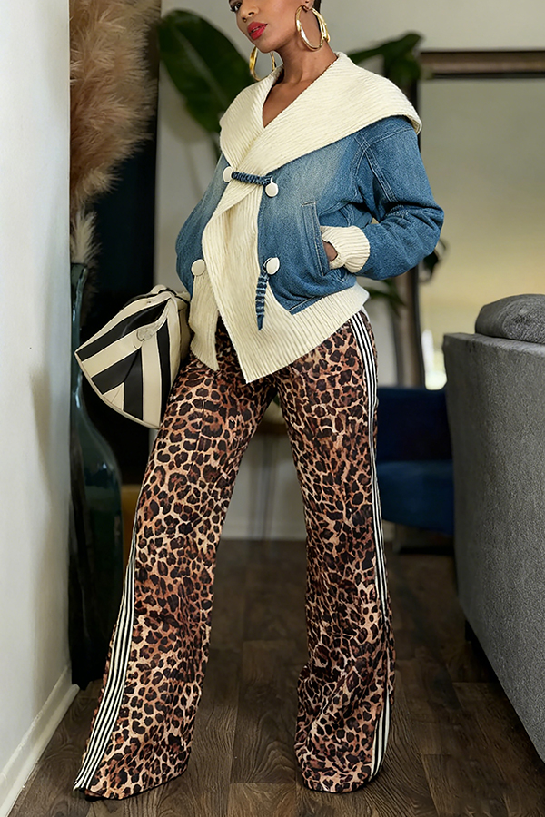 Stylish Oversized Collar Knit Patchwork Denim Jacket*