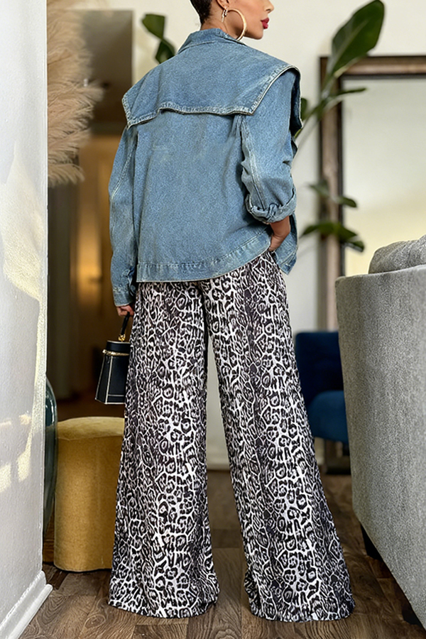 Stylish Oversized Lapel Washed Denim Jacket*