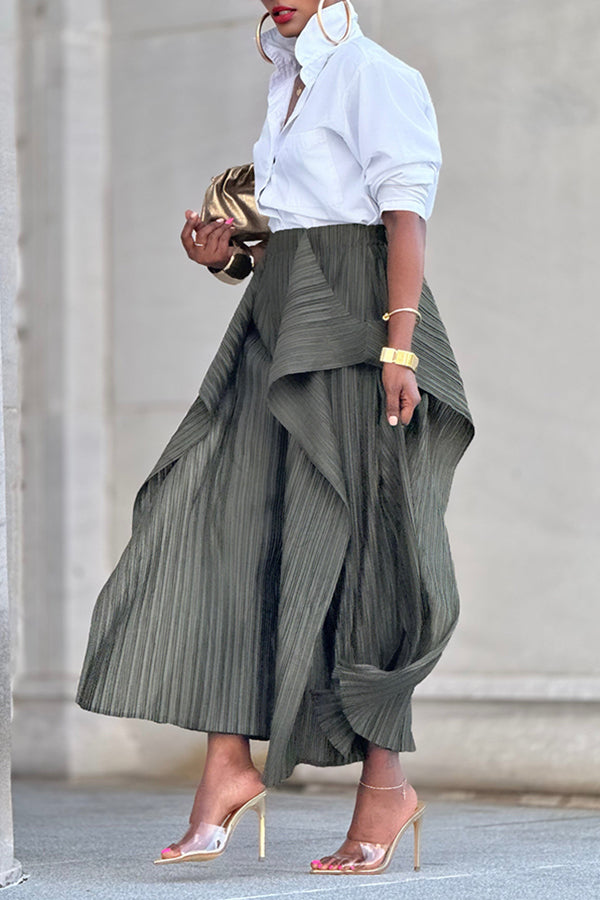 Unique Layered Pleated High Waist Cropped Trousers