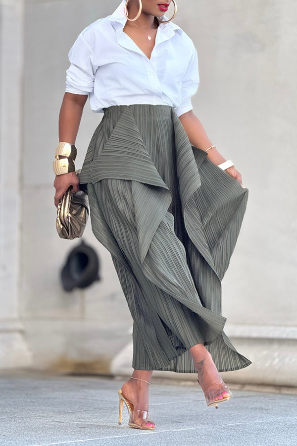 Unique Layered Pleated High Waist Cropped Trousers