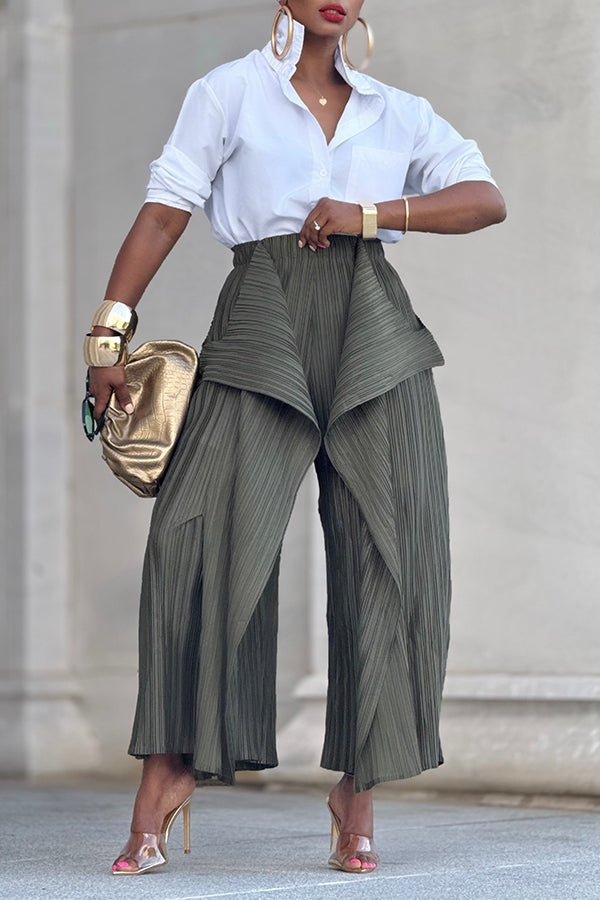 Unique Layered Pleated High Waist Cropped Trousers