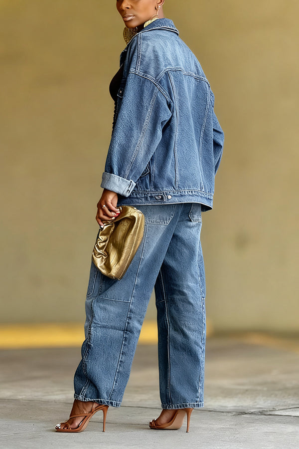 Stylish Patch Pockets Tapered Leg Jeans