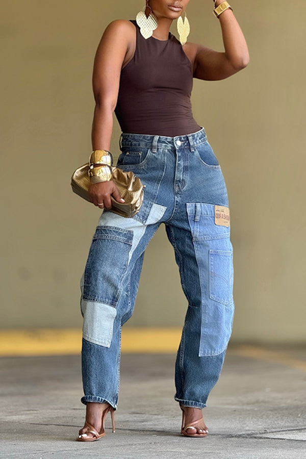 Stylish Patch Pockets Tapered Leg Jeans