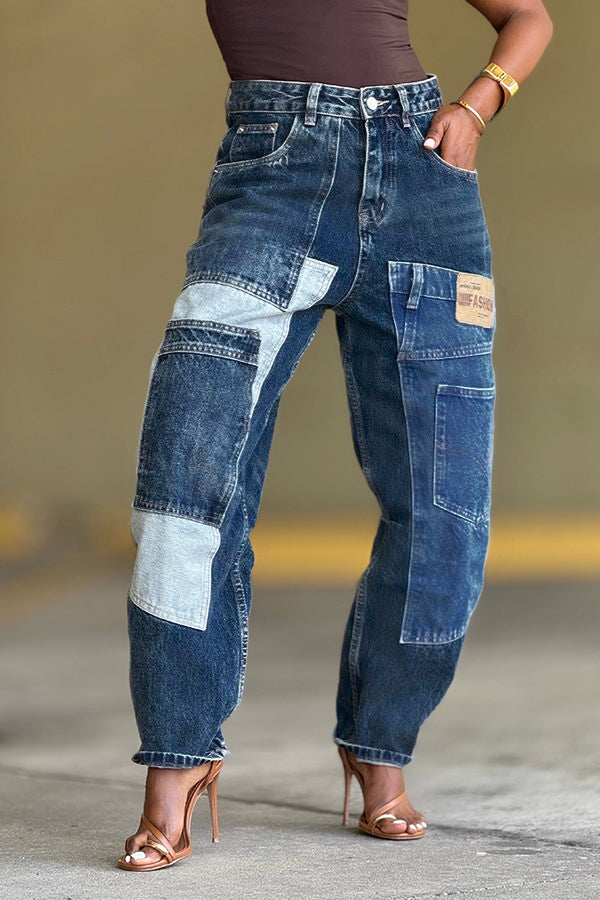 Stylish Patch Pockets Tapered Leg Jeans