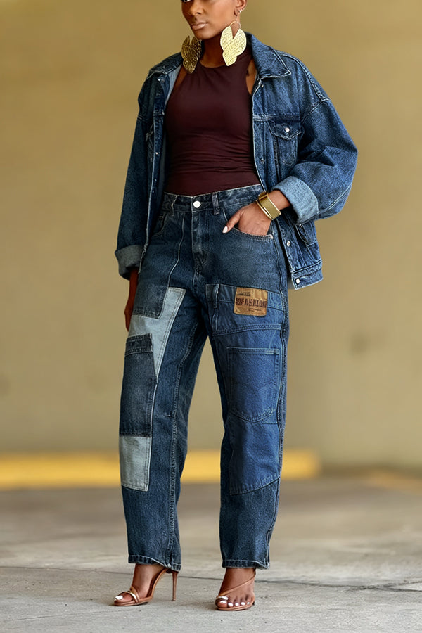 Stylish Patch Pockets Tapered Leg Jeans