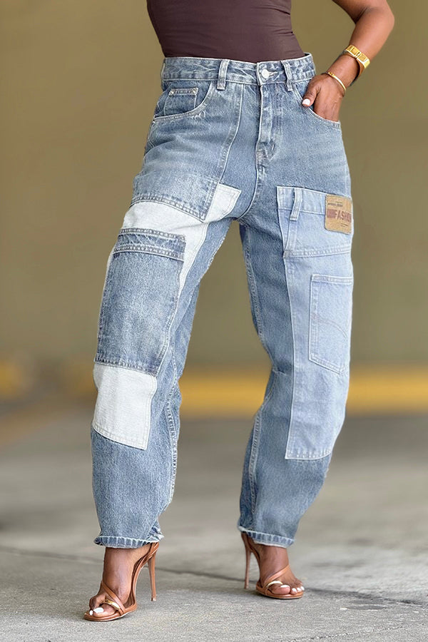 Stylish Patch Pockets Tapered Leg Jeans