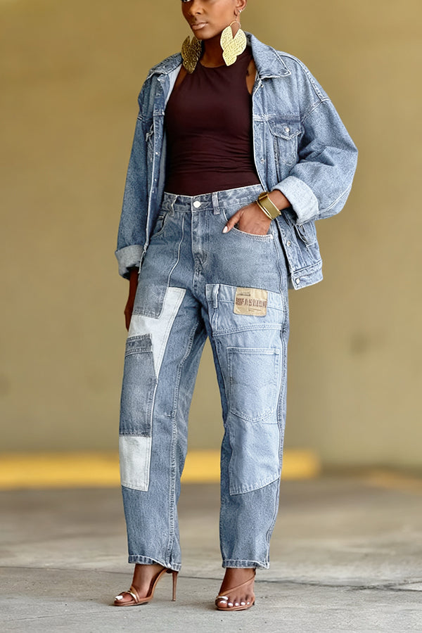 Stylish Patch Pockets Tapered Leg Jeans