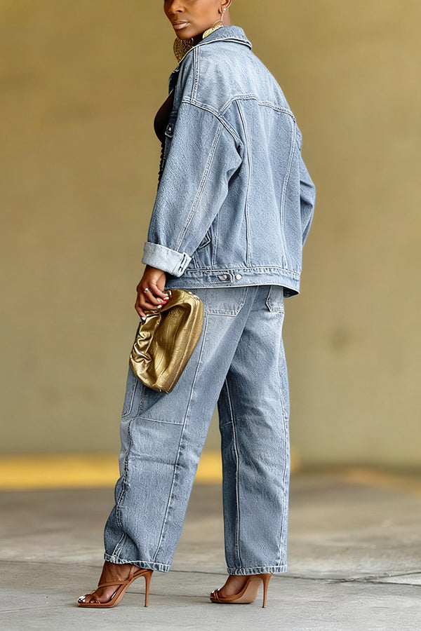 Stylish Patch Pockets Tapered Leg Jeans