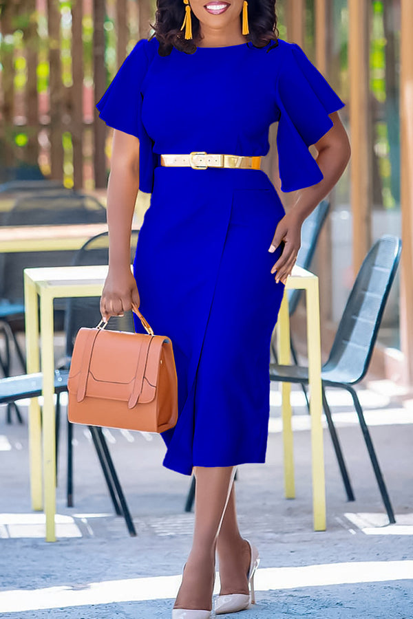 Elegant Round Neck Flutter Sleeve Dress