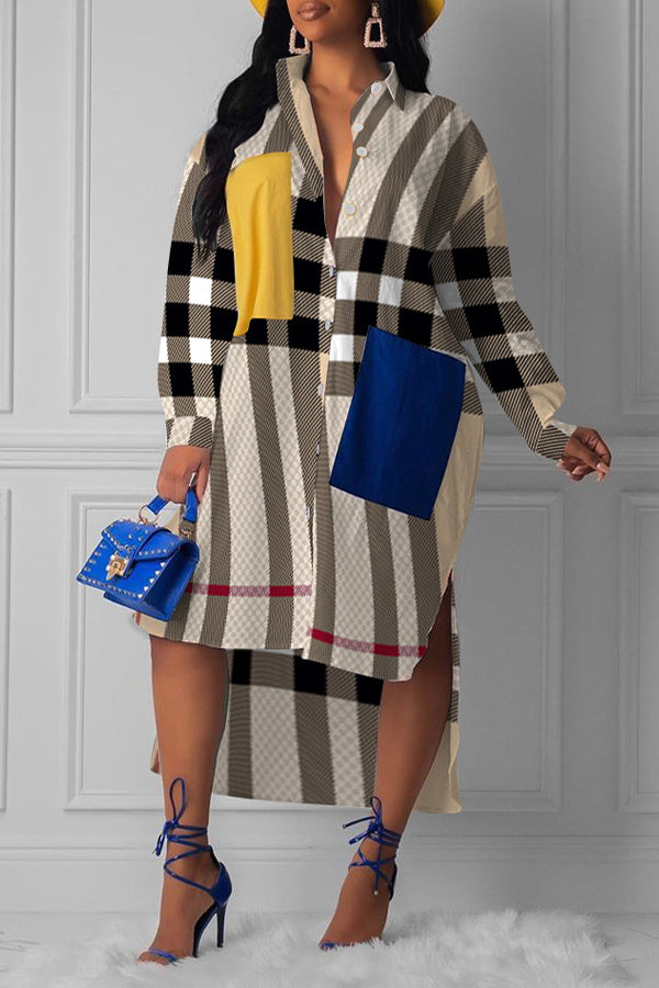 Fashion Print Patchwork Shirt Dress