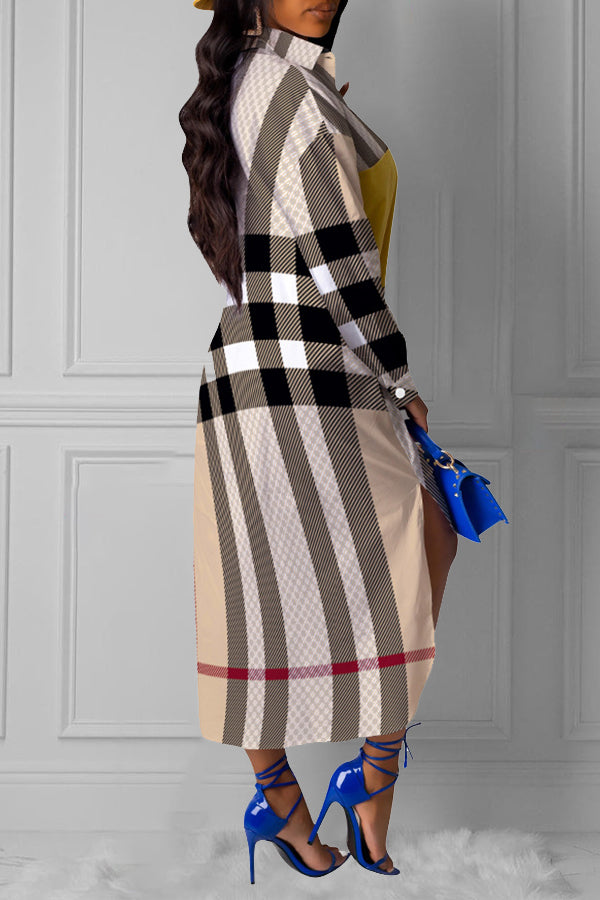 Fashion Print Patchwork Shirt Dress
