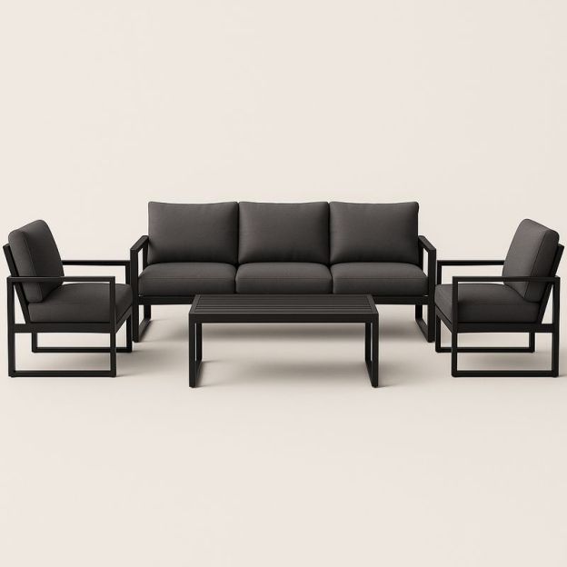 Set di mobili da giardino in metallo con cuscini in poliestere grigi-Nestlivi