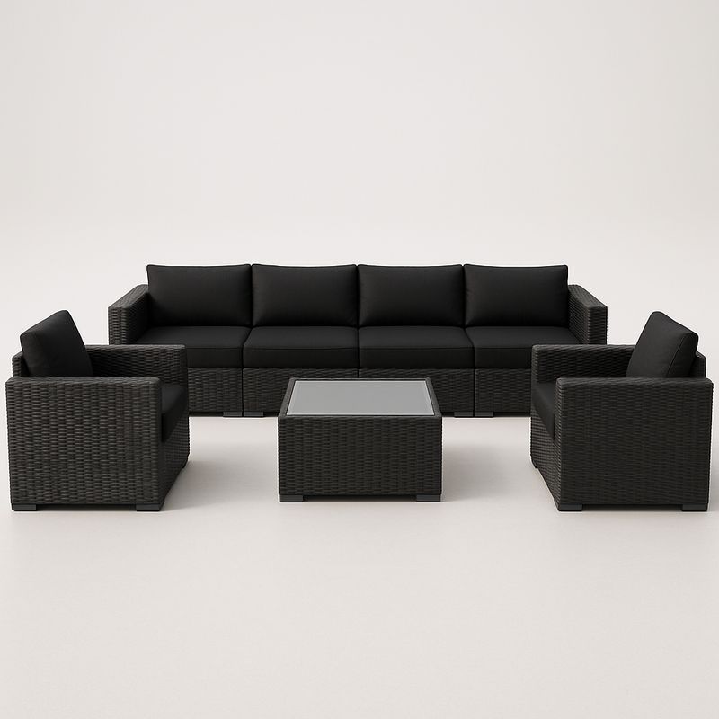 Set Divano da Esterno in Rattan Nero con Tavolino in Vetro-Nestlivi