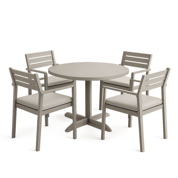 Set da Pranzo da Giardino Rotondo in Alluminio con 4 Sedie-Nestlivi