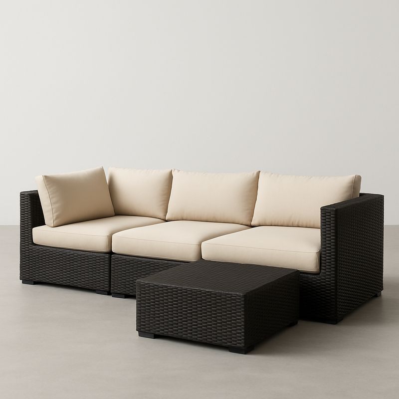 Divano modulare da esterno in rattan sintetico con cuscini crema-Nestlivi