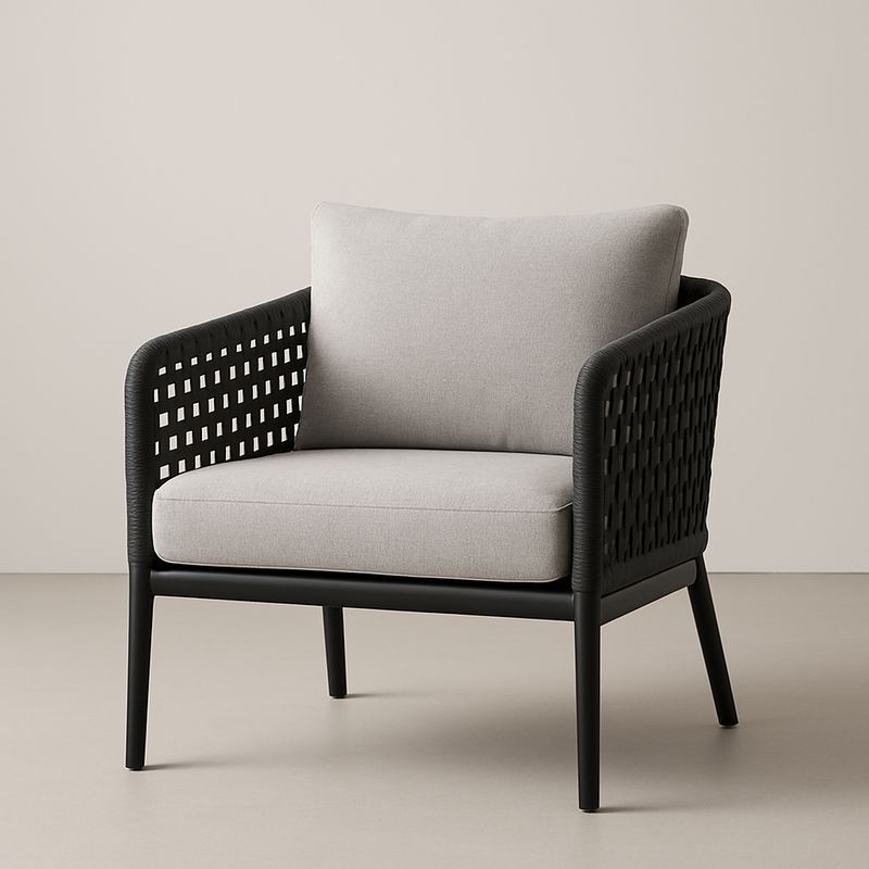 Poltrona in Rattan Nero con Cuscini Grigi-Nestlivi