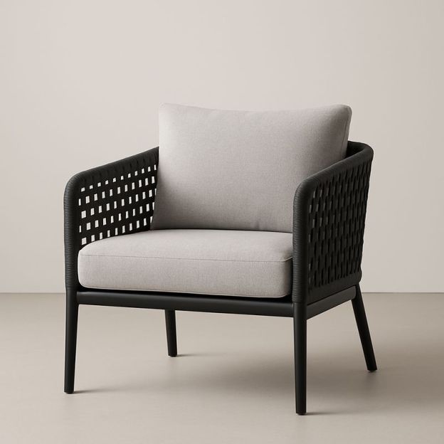 Poltrona in Rattan Nero con Cuscini Grigi-Nestlivi