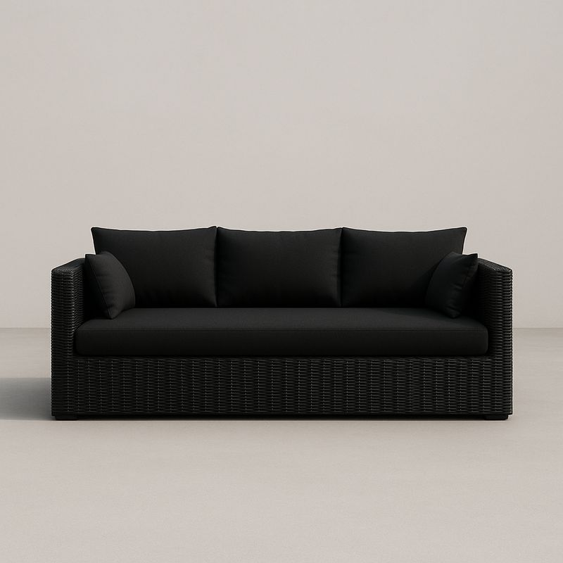 Divano in Rattan Sintetico Nero con Cuscini in Poliestere-Nestlivi