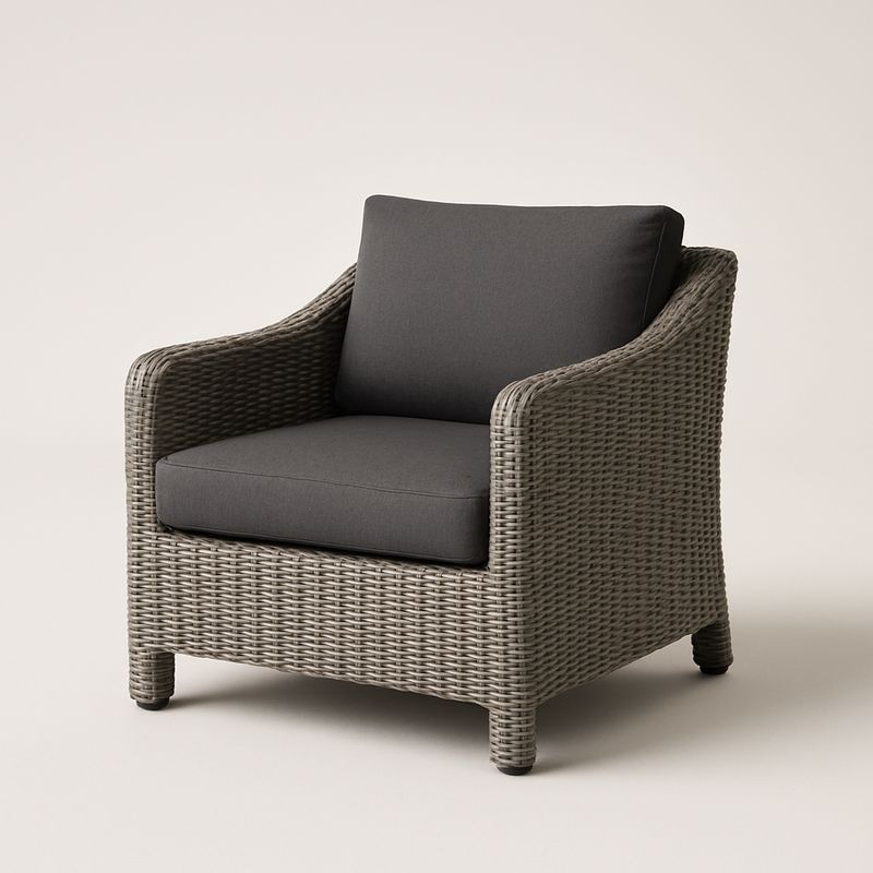 Poltrona da Giardino in Rattan con Cuscini in Tessuto Grigio Scuro-Nestlivi