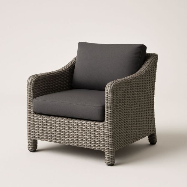 Poltrona da Giardino in Rattan con Cuscini in Tessuto Grigio Scuro-Nestlivi