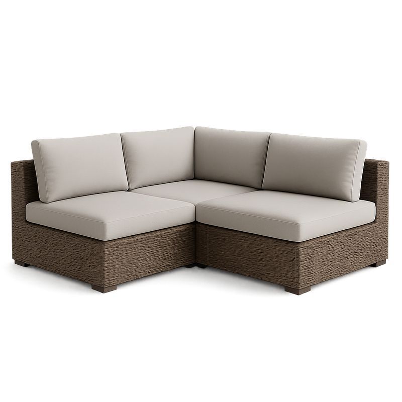 Divano angolare modulare in rattan con cuscini in poliestere 195x195 cm-Nestlivi