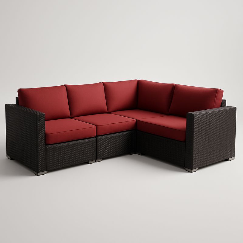 Divano angolare modulare in rattan sintetico e tessuto rosso-Nestlivi