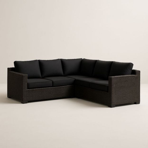 Divano Angolare da Esterno in Rattan Sintetico Marrone con Cuscini Neri-Nestlivi