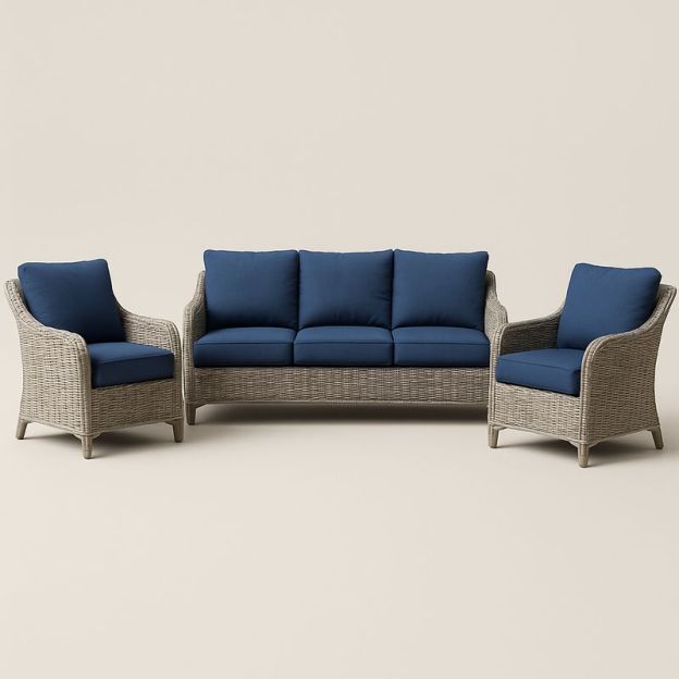 Set Divano da Esterno in Rattan con Cuscini Blu-Nestlivi