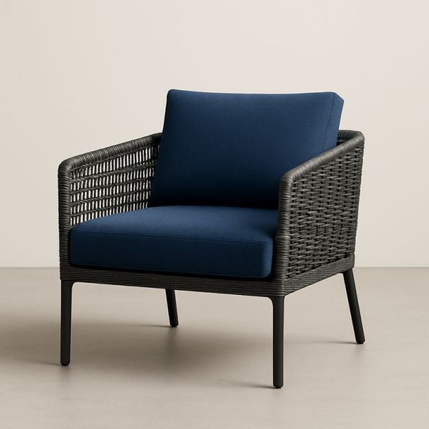 Poltrona in Rattan Sintetico con Cuscini Blu-Nestlivi