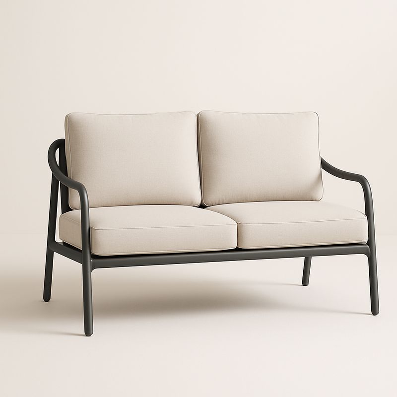 Divano due posti in alluminio e tessuto nero e beige-Nestlivi