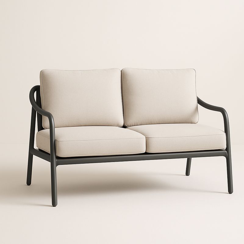 Divano due posti in alluminio e tessuto nero e beige-Nestlivi