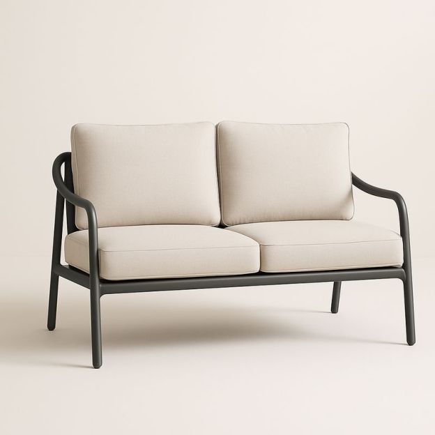 Divano due posti in alluminio e tessuto nero e beige-Nestlivi