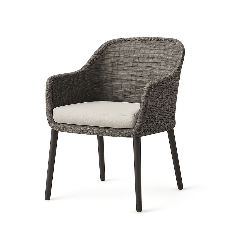 Sedia da Esterno in Rattan Sintetico Grigio con Cuscino Bianco-Nestlivi