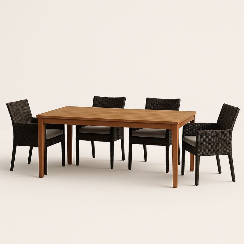 Set da Pranzo per Esterni in Legno con Sedie in Rattan-Nestlivi