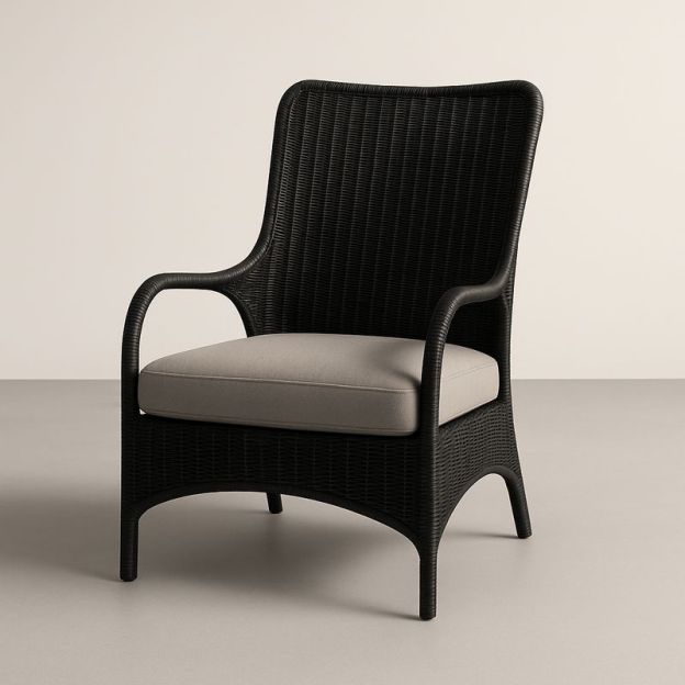 Poltrona in Rattan Nero con Cuscino Grigio-Nestlivi