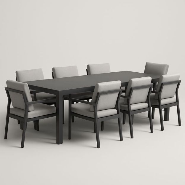Set tavolo rettangolare in alluminio con 8 sedie imbottite grigie-Nestlivi