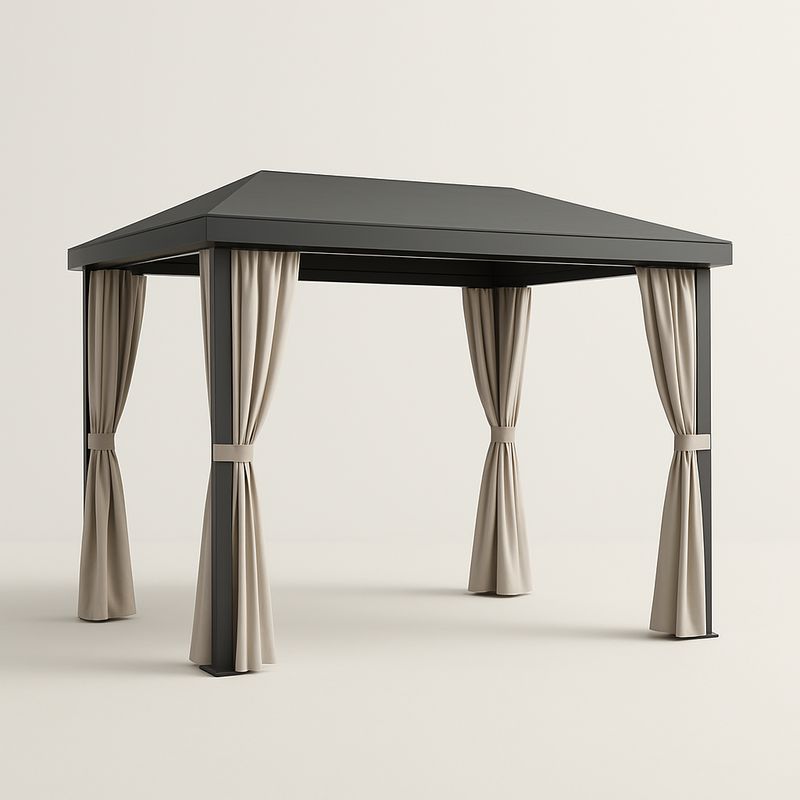 Gazebo in alluminio antracite con tende beige 300x300 cm-Nestlivi
