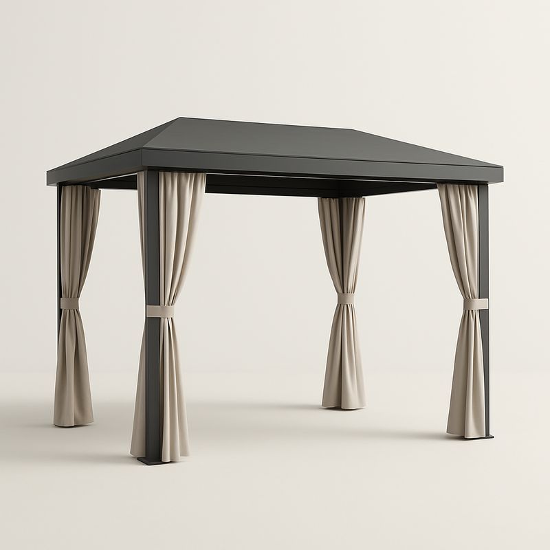 Gazebo in alluminio antracite con tende beige 300x300 cm-Nestlivi