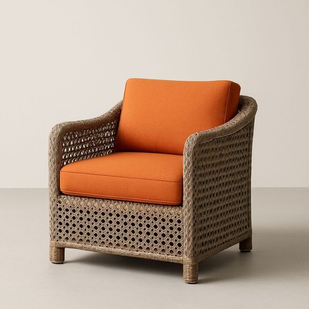 Poltrona in Rattan con Cuscino Arancione-Nestlivi