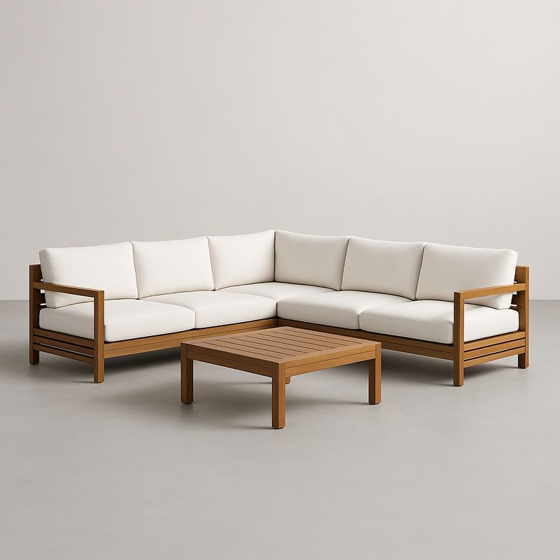 Divano Angolare in Legno con Cuscini Bianchi-Nestlivi