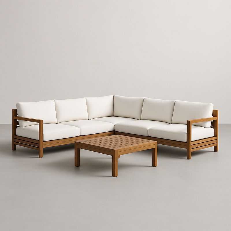 Divano Angolare in Legno con Cuscini Bianchi-Nestlivi